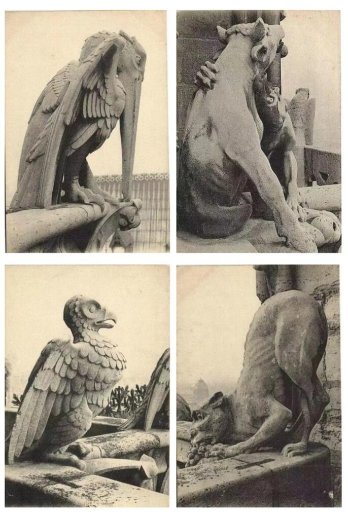 The various grotesque statues on Notre Dame Cathedral