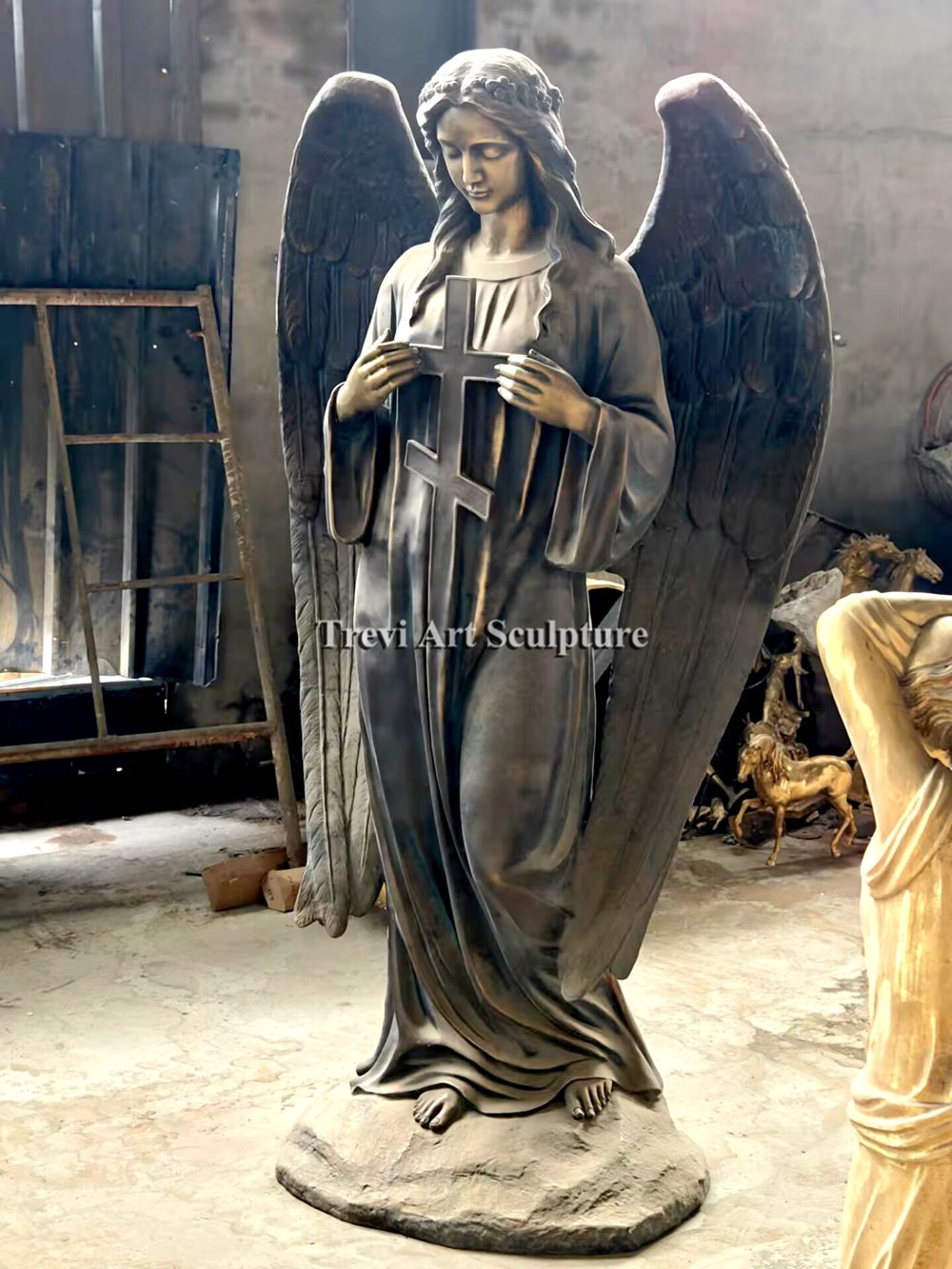 Church Angel Sculpture with Orthodox Cross