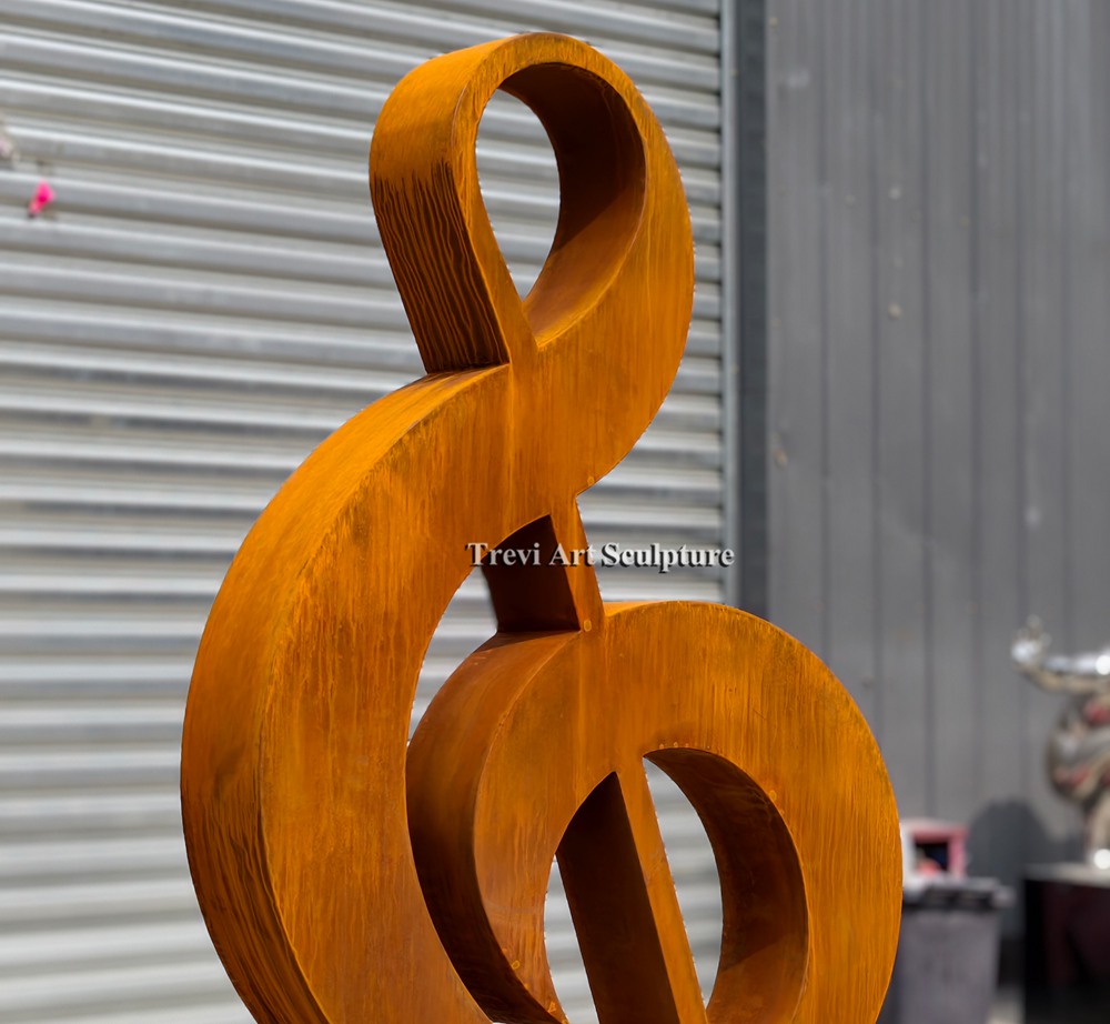 Large Corten Steel Treble Clef Sculpture details