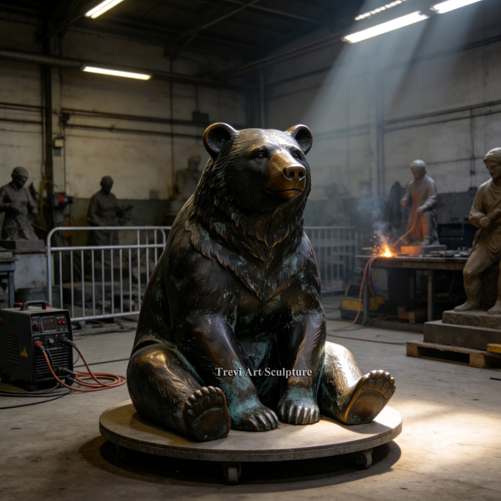 Life-Size Sitting Bronze Black Bear Statue for Outdoor Garden