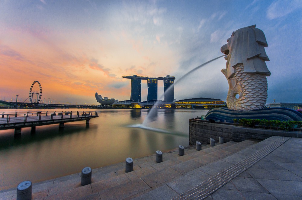 The Merlion Park viewed with the Singapore skyline in the background
