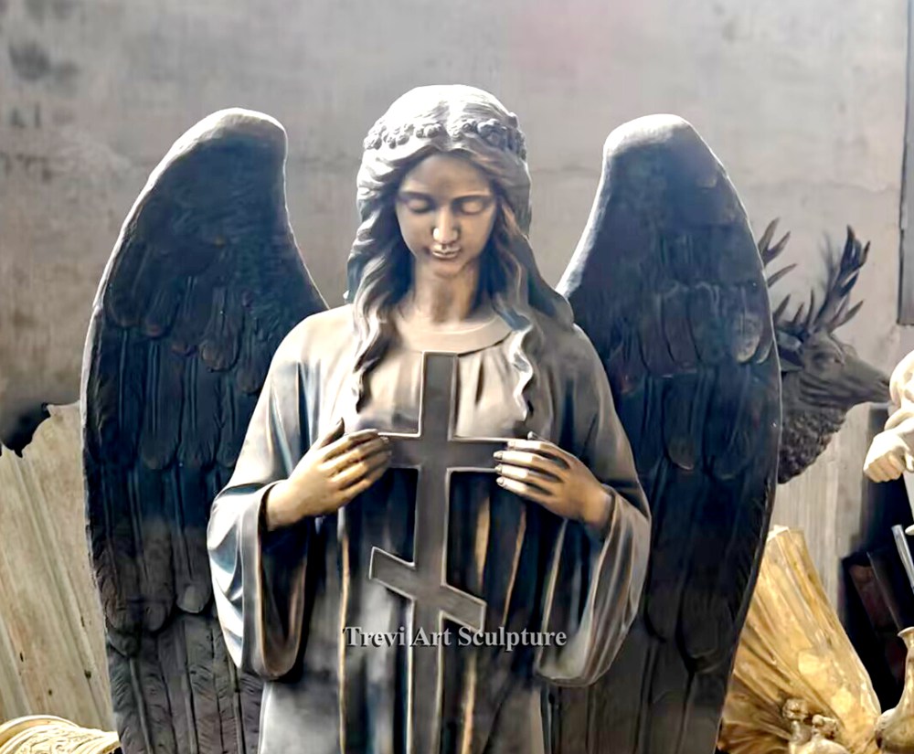 Vintage Bronze Church Angel Sculpture details