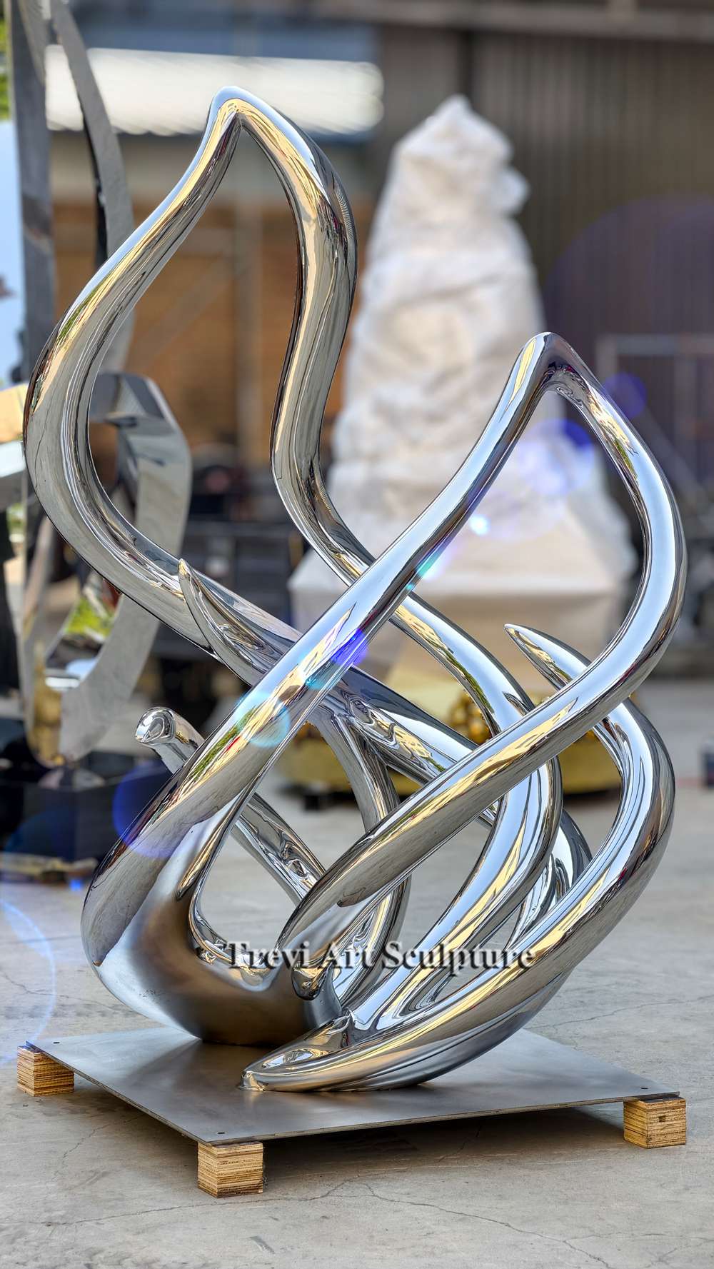 large Stainless Steel Flame Sculpture for Commercial Spaces