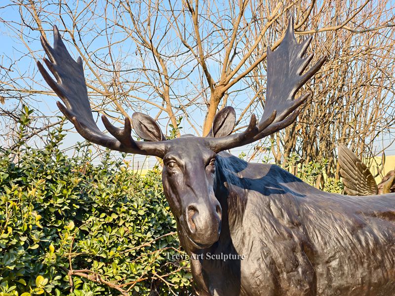 Close-up of a bronze moose head sculpture