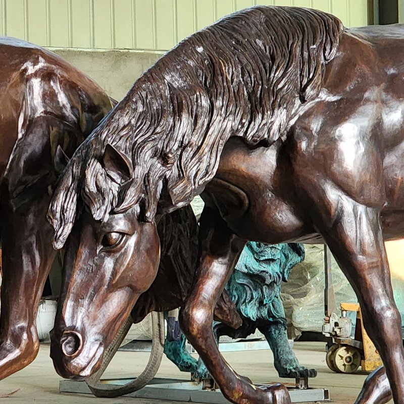 Close-up showing sculpted bronze horse muscles