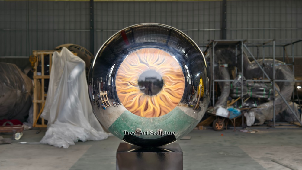 Large Outdoor Stainless Steel Eye Sculpture with base