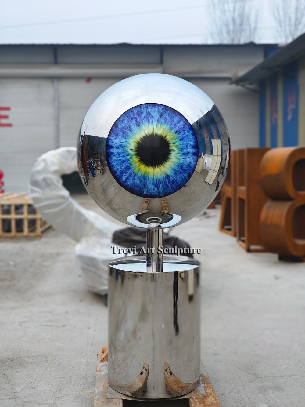 Large Stainless Steel Eye Sculpture