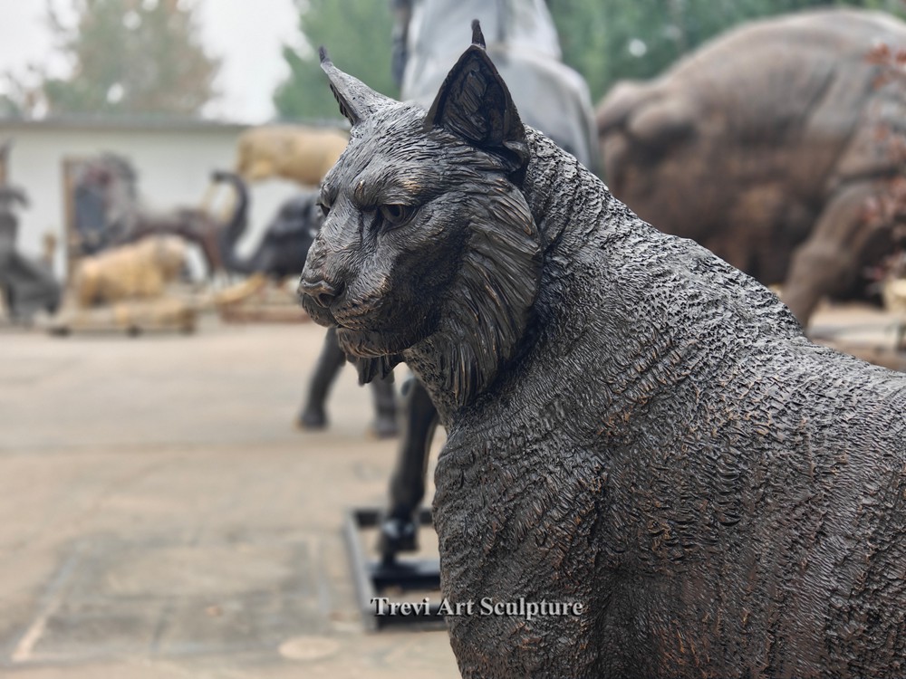 Majestic Bronze Bobcat Statue details