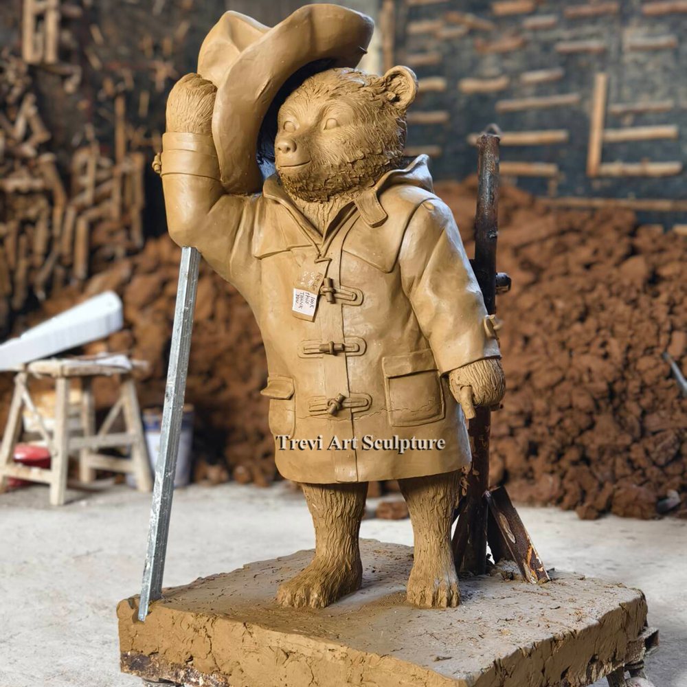 Standing Paddington Bear clay model with coat and hat